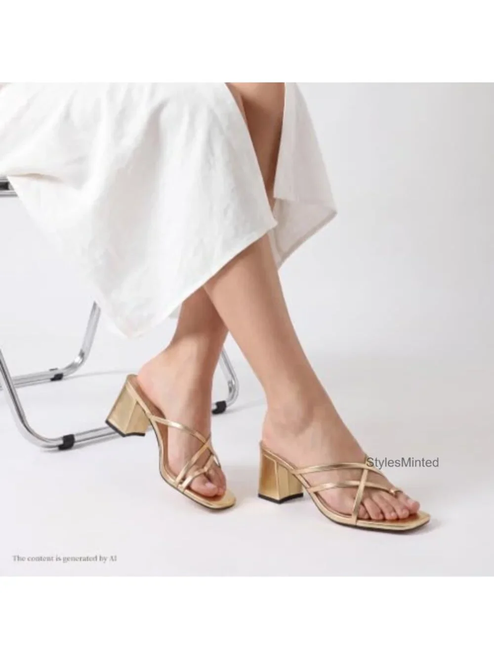 Women's Chunky Block Heel Sandals Square Open Toe Slip On